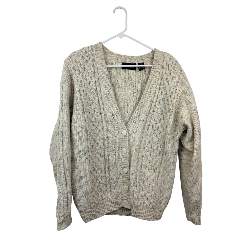 Paul Harris Vintage Cable Knit Cardigan Wool Blend Oatmeal Speckled Cream Mens M
